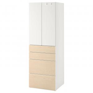 Гардероб SMÅSTAD/PLATSA IKEA, 60x57x181 см, цвет white/birch with