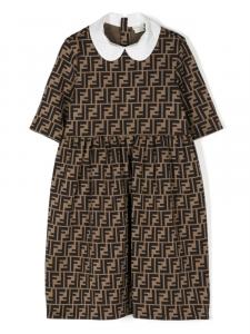 Жаккардовое платье с логотипом FF Fendi Kids, коричневый
