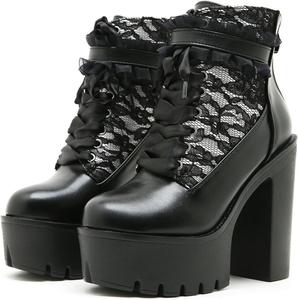 Женские ботильоны на шнуровке в готическом стиле с массивным каблуком и платформой, с застежкой-молнией сзади для ретро-образа Azttoztto, White