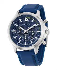 Мужские часы с хронографом или датой, синие, силиконовые, 45 мм Nautica, blue