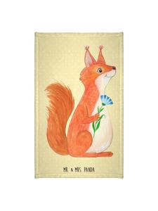 Mr. & Mrs. Panda Полотенце с рисунком белки и цветов, без надписи, пастельно-желтого цвета