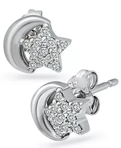 Серьги-Гвоздики в форме звезды и луны с кубическим цирконием из стерлингового серебра, созданные для Macy's (также из золота и серебра) Giani Bernini, silver