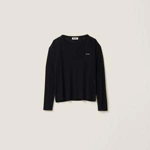 Лонгслив из рифленого трикотажа MIU MIU, черный