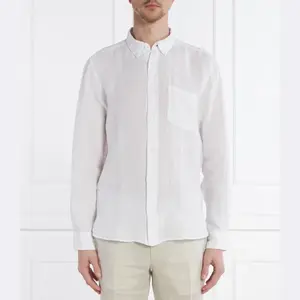 Рубашка льняная Hermann прямого кроя Hugo, белый