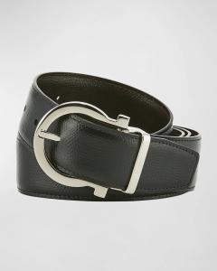 Мужской ремень из тисненой кожи Gancio с пряжкой Ferragamo, цвет Black/Hickory
