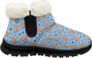 Ботинки на щиколотке для девочек с меховой подкладкой, теплые зимние нескользящие ботинки для вечеринок и праздников Pointodoor, Capybara Blue Love