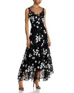 Тюлевое платье с 3D-цветами, бисером и асимметричным подолом Teri Jon by Rickie Freeman, мультиколор