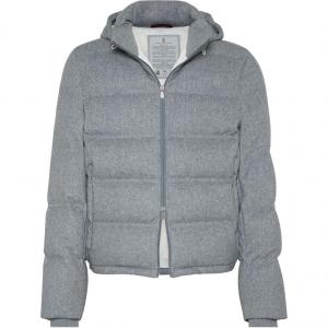 Brunello Cucinelli Стеганая утепленная куртка с капюшоном на молнии, Medium Gray