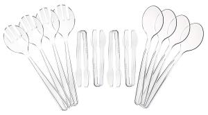 Набор из 12 прозрачных пластиковых сервировочных принадлежностей (4) 10-дюймовых ложек, (4) 10 вилок и (4) 6-1/2 щипцов Good Old Values, цвет Clear