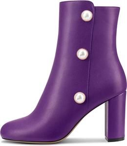 Женские ботильоны Castamere с широким каблуком, круглым носком и высоким каблуком, короткие ботинки с молнией, украшенные бриллиантами и кристаллами, для свадьбы, офиса и стильного наряда, каблук 8,4 см, Purple A