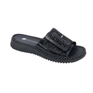 Женские регулируемые сандалии Darla из черной лакированной кожи крокодила Eric Michael, Black Croc Patent