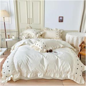 YUSIWOAL Комплект постельного белья хлопковый принцесса волнообразный точечный вышитый узор White a
