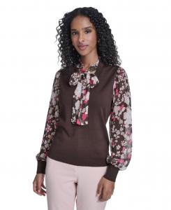 Женский свитер с завязками на шее, выполненный в смешанной технике Tommy Hilfiger, Chicory