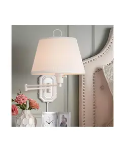 Светильник Amelie Country Cottage с поворотным кронштейном, белый, с абажуром из плиссированной ткани для спальни, гостиной, дома Barnes And Ivy, white