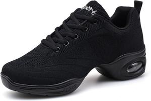 Туфли для джазового танца с разделенной подошвой, кроссовки с воздушной амортизацией и шнуровкой для профессиональных танцев и прогулок, легкие платформенные туфли, размер США 5-8 Generic, черный