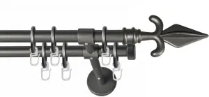 Карниз GARESA "РУСТИКА", 2 направляющие, желаемая длина, комплект штор в стиле рустик, выдвижной, с кольцами, концевая кнопка стрелка 480 см, Ø16мм, цвет graphit