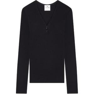 Футболка с застежкой-молнией на шее в стиле 90-х COURREGES, черный/черный