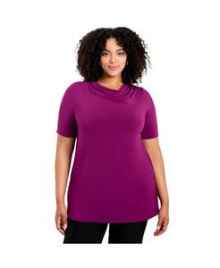 Женская футболка с короткими рукавами и воротником-хомутом AVENUE, Deep berry