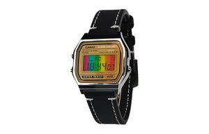 CASIO Ретро серия электронный механизм кожаный ремешок мужские часы yellow циферблат