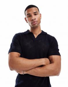 Вязаный топ с трофейным воротником из темно-синего фактурного материала Brave Soul