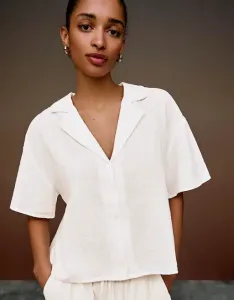 Белая рубашка с короткими рукавами Bershka Rustic