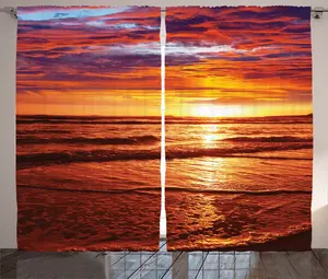 Штора ABAKUHAUS Hawaii Rustic, цвет "Морской закат", универсальная ленточная штора для гостиной с петлями и крючками, 280 x 225 см, цвет "Желто-оранжевый" Abakuhaus