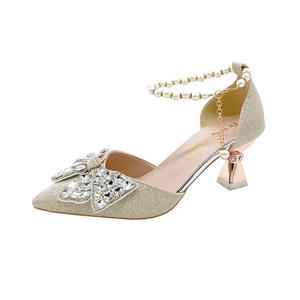 Туфли на высоком каблуке с расклешенным каблуком для женщин Dawei's house, Champagne