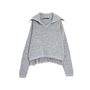 ELLE Свитер Women's Gray Blue Lapel Moderate Others