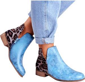 Женские ботильоны ZBYY на низком каблуке, слипоны, круглый носок, леопардовый принт, массивные каблуки, вырезы, боковая молния, стиль вестерн
