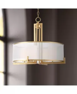 Антикварная латунная подвесная люстра шириной 24 дюйма, современный абажур в форме барабана, 4 лампы для столовой, дома, гостиной Possini Euro Design, gold