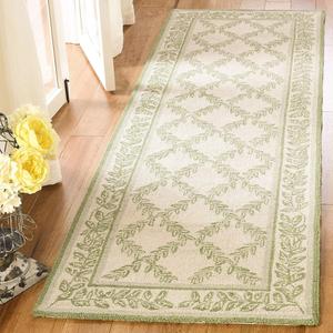 Ковер-дорожка SAFAVIEH, 77 x 366 см, Chelsea Collection, Ivory & Light Green, ручной работы в стиле French Country из шерсти, идеален для помещений с высокой проходимостью в гостиной, спальне (HK230B)