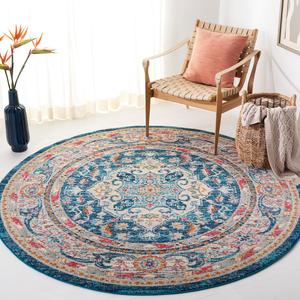 Ковер SAFAVIEH, 153 x 153 см, Phoenix Collection, круглый, Ivory & Blue, дизайн в стиле бохо-шик с восточным медальоном, не линяет, прост в уходе, идеален для помещений с высокой проходимостью в гостиной, спальне (PHX154M)