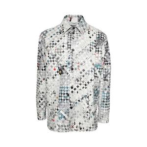 Рубашка Bottega Veneta Printed Intrecciato Leather Shirt, Light Grey/Black