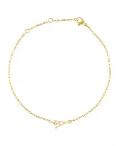 Браслет на лодыжку с инициалами, украшенный боковыми золотыми кубическими цирконами Adornia, gold