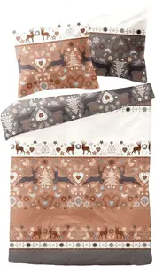 Комплект постельного белья JACK by Dormisette Premium Flannel Cozy, 2 предмета, с рисунком оленей и сердец, красновато-коричневый, антрацитовый, серебристый и белый, размер: 155 x 220 см Jack