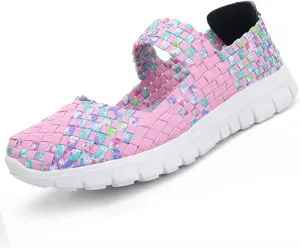 Женские эластичные плетеные кроссовки Baimiu, ортопедические, для плантарного фасцита, дышащие, нескользящие, розовые