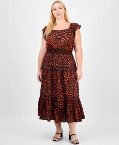 Модное миди-платье большого размера с рукавами-крылышками и многослойной юбкой Democracy, Black-anci