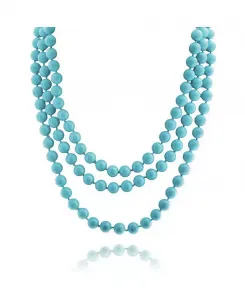 Классическое ожерелье в западном стиле с круглыми бусинами 10 мм, бесконечной нитью длиной 70 дюймов, двойной тройной обвив синтетической голубой бирюзы Bling Jewelry, blue