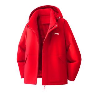 Пуховик Unisex Hooded Thickened Puffer Jacket Jeep, dazzling красный