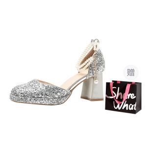 Туфли на высоком каблуке для женщин BIGTREE, Silver+Shopping Bag
