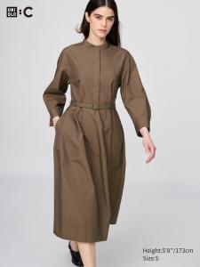 Хлопковое платье с объемными рукавами Uniqlo, 34 brown