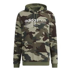 Толстовка Men's adidas neo Sw Camo Hdy Logo Printing Camouflage Sports Pullover Olive, зеленый