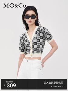 Свитер женский Moco с клетчатым узором, зелено-белый