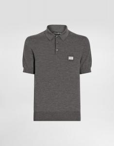 Шерстяная рубашка-поло с фирменной биркой Dolce & Gabbana, серый