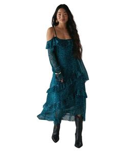 Женское миди-платье с оборками и открытыми плечами Warehouse, Leopard