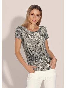 MADELEINE Летняя футболка с принтом по всей поверхности, серо-бежевого цвета