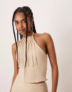 Топ-халтер с бахромой в цвете «песочный» Asos Design