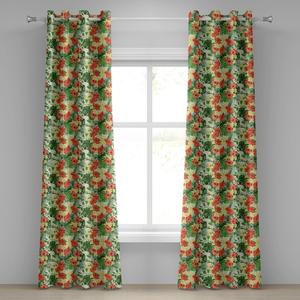 ABAKUHAUS Тропическая штора с люверсами, экзотический узор с пальмовыми цветами и листьями плюмерии, гибискуса, монстеры, декоративные 2-панельные оконные шторы, 280 см x 260 см, красный, бледно-желтый, зеленый