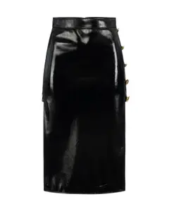 Виниловая юбка с декоративными пуговицами Elisabetta Franchi, черный