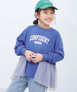 Туника с логотипом и тюлевой каймой, футболка с длинным рукавом, детская одежда, для девочек, с логотипом, весна/лето 2016